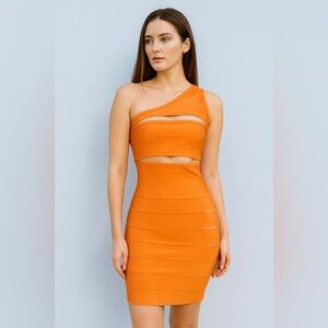 Missguided+ Orange bandage One-Shoulder Bodycon Dress Size 4